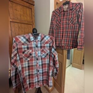 Pair of WRANGLER 20X Plaid, Western Shirts, Mens Sz L, NWOT & EUC!!!
